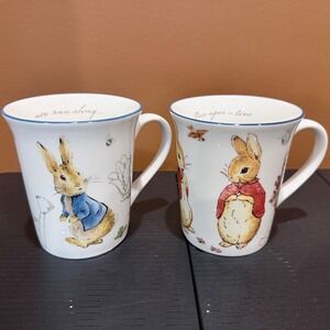 Beatrix Potter Peter Rabbit Mug Set 2pk White Blue Red Excellent Storybook Mugs